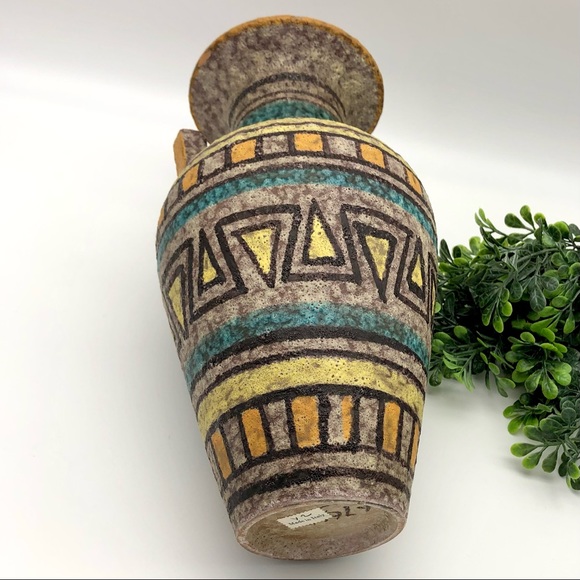 Vintage Italian Lava Glaze Geometric Print Ceramic Clay Pottery Vase MCM Italy - Picture 10 of 12